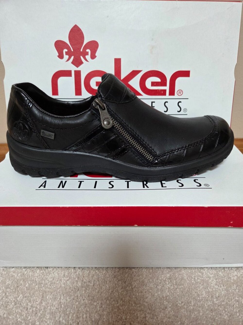 Rieker Antistress Women's Loafers Comfort Shoes Leather Black 40 US 8.5 Side Zip